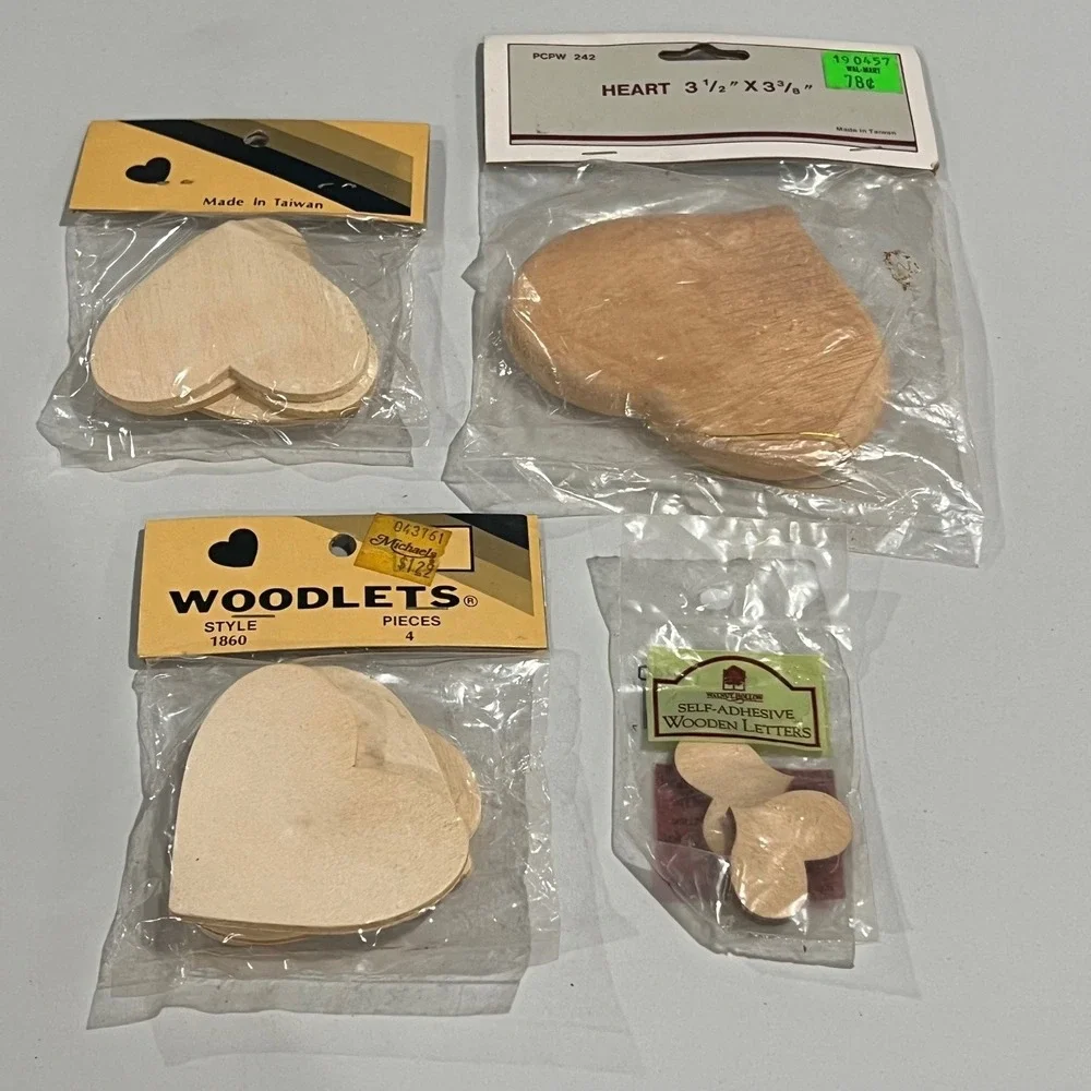 WOODLETS UJ WANG'S Wooden Hearts Craft Pieces Lot of 3 New Sealed
